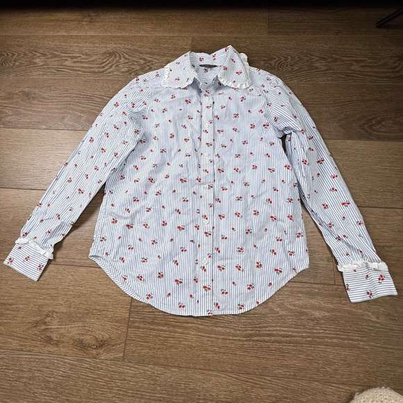 Brooks Brothers Women's Cotton Ruffled Floral Button Shirt Peter Pan Collar sz 6 - Picture 5 of 15